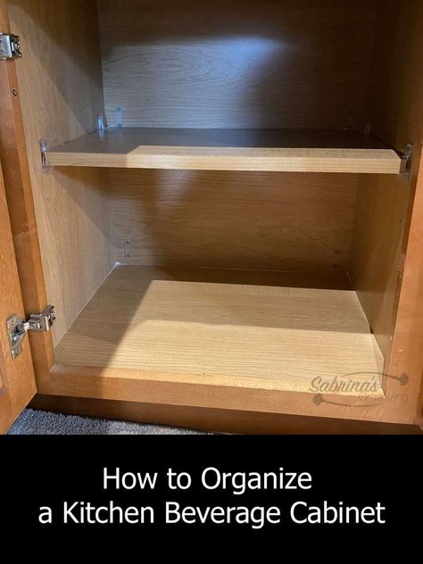 How to Organize a Kitchen Beverage Cabinet featured image Beverage Station Kitchen, Beverage Cabinet, Organize A Kitchen, Storing Water Bottles, Water Bottle Organization, Cabinet Transformations, Diy Projects For The Home, Beverage Station, Kitchen Organization Ideas