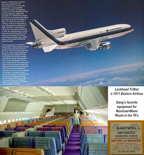 Eastern Airlines Lockheed TriStar L-1011 - With Seat Configuration Lockheed L-1011 Tristar, Airline Branding, Lockheed Electra, Airplane Photos, Vintage Airline Posters, Eastern Airlines, Vintage Airline, Boeing 727, Old Planes