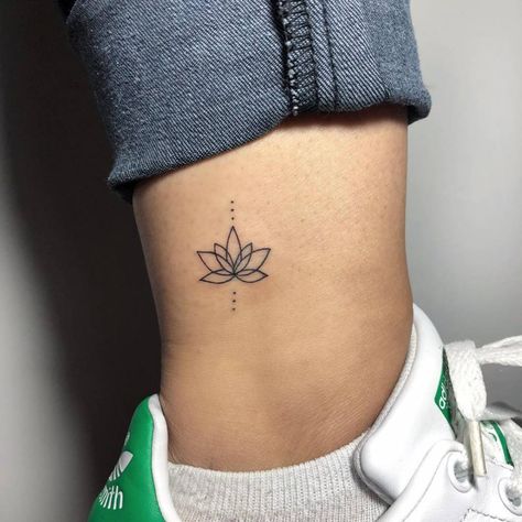 Lotus Tattoo Wrist, Flower Ankle Tattoo, Simple Lotus Flower Tattoo, Lotusblume Tattoo, Small Lotus Flower Tattoo, Small Lotus Tattoo, Lotus Flower Tattoo Design, Ankle Tattoos For Women, Lotus Tattoo