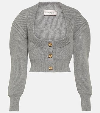 ALEXANDER McQUEEN x MY THERESA: Cropped cardigan… Spring Knitwear, Alexander Mcqueen Clothing, Leather Bustier, Mc Queen, Cardigan Crop, Cashmere Cardigan, Cropped Cardigan, Knitwear Women, Teen Fashion