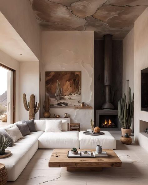 Artisan & Blooms Home Decor Luxury Living Room Interior, Inviting Living Room, Desert Living, Living Room Goals, Cactus Decor, Southwestern Design, Cozy Fireplace, Inspired Living, Moroccan Style