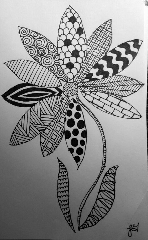 Deformasi Flora, Stilasi Flora, Zentangle Flower Doodles, Zentangle Plants, Botanical Zentangle Floral, Plant Zentangle, Zentangle Botanical Tangle Patterns, Zen Linea Zentangle, Modele Zentangle