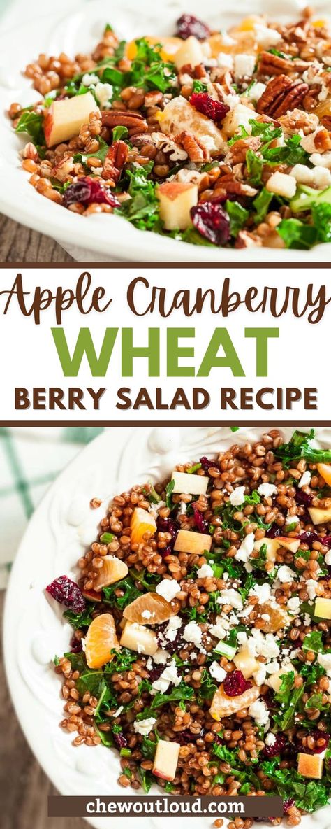 This Apple Cranberry Wheat Berry Salad is delicious. With a toasty, nutty flavor and a chewy texture, whole wheat berries are magnificent in soups, stews, and salads. They’re wholesome, hearty, unprocessed, and just plain satisfying. Wheat berries will rock your salad and make it a healthy dish you’re actually eager to eat. Wheat Berry Salad Recipes, Wheat Berry Recipes, Wheat Berry Salad, Wheat Berry, Berry Salad, Salad Meal Prep, Wheat Berries, Salad Pasta, Best Salad Recipes