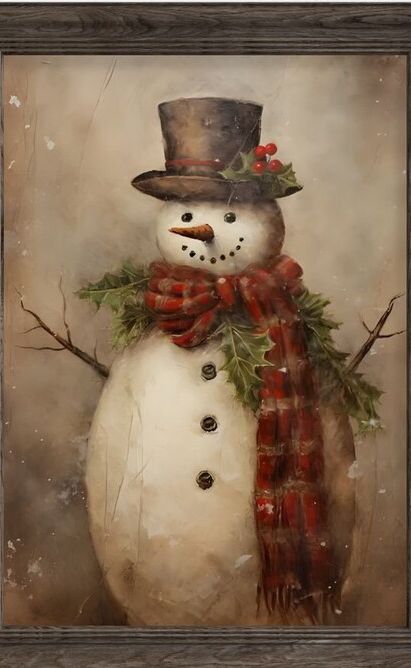 Snowman Pictures To Paint, Snowman Wall Art, Vintage Snowman Painting, Rustic Snowman Painting, Hand Painted Snowman, Vintage Snowman Images, Snowman Painting On Wood, Prudy Vannier, People Skating