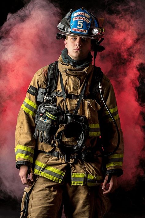 Fire Department Photography, Black Background Portrait, Firefighter Photography, Firefighter Calendar, Fire Captain, Firefighter Pictures, Fire Life, Graduation Portraits, Senior Pictures Boys