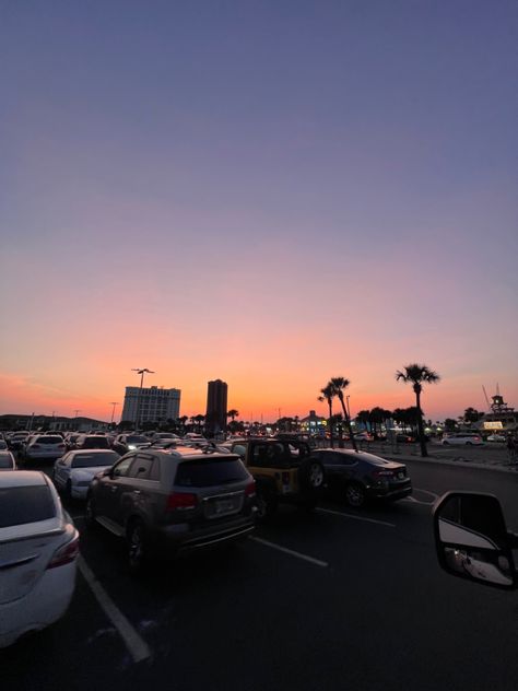 Purple Orange Sunset, Parking Lot Sunset, Beach Aesthetic Sunset, Florida Palm Trees, Pensacola Beach Florida, Cute Nike Outfits, Palm Trees Beach, Pensacola Florida, Orange Sunset