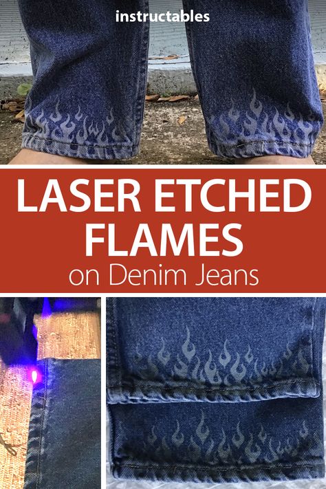 Laser Engraved Denim, Laser Etching Ideas, Jeans Diy Ideas, Reuse Fashion, Etching Ideas, Laser Cut Fabric, Glowforge Projects, Router Projects, Engraving Ideas