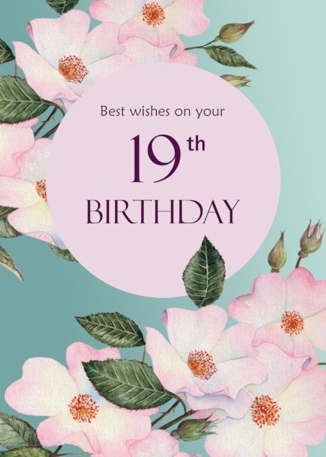 For 19th Birthday Watercolor Pink Roses Botanical Flower Painting card Birthday Watercolor, Card Painting, 95 Birthday, 85th Birthday, 35th Birthday, 75th Birthday, 19th Birthday, Birthday Card Template, 65th Birthday