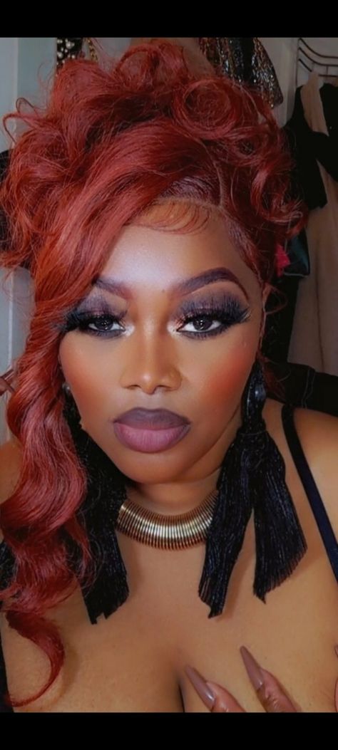 Ginger Red Hair Makeup Looks For Red Hair Black Women, Ginger Red And Black Hair, Red Hair And Makeup Black Women, Red Hair Makeup Tutorial, Black Women With Red Hair, Ginger Goth Makeup, Women With Red Hair, Ginger Red Hair, Ginger Red