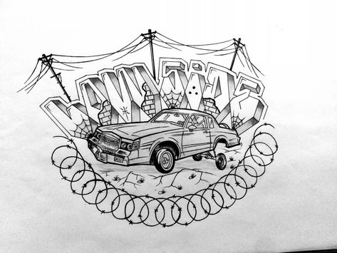 Lowrider Drawings, Easy Graffiti Drawings, Graffiti Art Letters, Flower Tattoo Drawings, Gangsta Tattoos, Saved Tattoo, Mexican Culture Art, Cholo Art, Lowrider Art