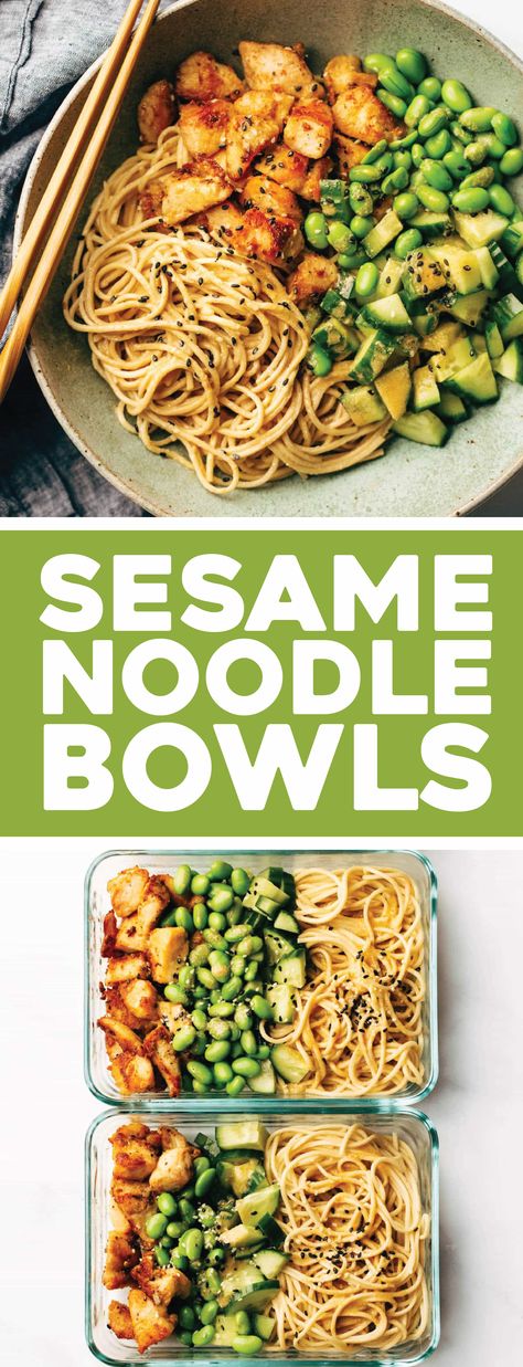 Meal Prep Sesame Noodle Bowls! Fork-twirly noodles, an easy creamy sesame sauce, perfect browned chicken, and all the veg. YUM. #mealprep #sesame #noodles | pinchofyum.com Sesame Noodle, Sesame Noodles, Sesame Sauce, Salad Sauce, Easy Healthy Meal Prep, 15 Minute Meals, Prepped Lunches, Macaroni Salad, Lunch Meal Prep