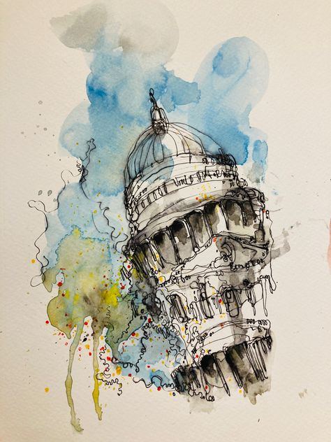 Neil Whitehead, Experimental Calligraphy, Quirky Buildings, Art Alevel, Watercolor Architecture, Watercolor Ink, Art Diary, Watercolor Art Lessons, A Level Art