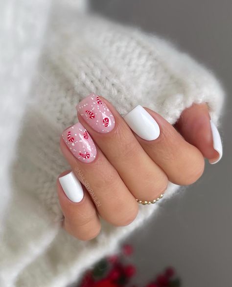 Santa Nails, Candy Cane Nails, Christmas Gel, Milky Nails, Winter Nails Acrylic, Nagel Tips, Christmas Gel Nails, Colorful Nails, Summery Nails