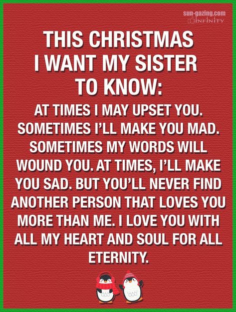 Merry Christmas Sister And Family, Merry Christmas Sister Quotes Heart, Sisters By Heart Quotes, Lds Christmas Quotes, Merry Christmas Sister, Christmas Eve Quotes, Christmas Card Verses, Christmas Wishes Quotes, Best Christmas Quotes