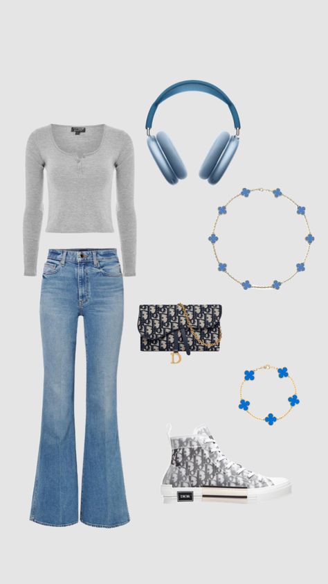 Blue Flared Jeans Outfit, Flare Jeans Outfit, Blue Outfits, Aesthetic Fits, Cute Outfits For School, Teenager Outfits, Blue Outfit, Fit Check, Outfits Ideas