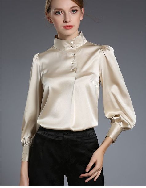 Silk Blouse Silk Blouse Outfit, Satin Top Blouses, Satin Blouse Outfit, Satin Bluse, Blouse Designs Silk, Silk Outfit, Satin Blouses, Elegant Blouses, Satin Blouse