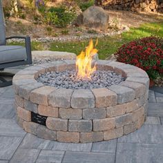 The Outdoor GreatRoom Company Bronson Block 52-Inch Round Propane Gas Fire Pit Kit with 42-Inch Crystal Fire Burner - BRON52-K. BRON52-K. Gas Fire Pits. Build your own gas fire pit with the all-in-one Bronson Block Round Gas Fire Pit Kit. The traditional brick paver style gives the familiar look of a backyard bonfire with the modern convenience of gas. Featuring electronic piezo controls, this fire pit lights with the push of a button and lets you easily adjust the flame height. This kit include Patio Chico, Backyard Bonfire, Fire Pit Lighting, Natural Gas Fire Pit, Fire Pit Kit, Round Fire Pit, Square Fire Pit, Concrete Fire Pits, Gas Fire Pit Table