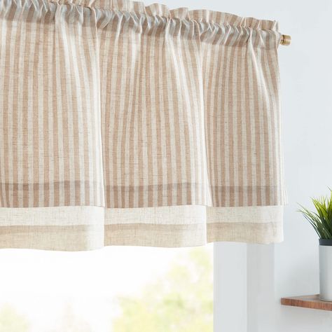 PRICES MAY VARY. Linen Valance for Windows: Elevate your autumn décor with our 50" x 18" modern flax valance. The blend of polyester and linen in timeless pinpinstripes adds a rustic touch. Featuring a 2-inch pole pocket, this light reducing valance accommodates cafe curtain rods under 1 1/5" diameter. Chic Vertical Stripe: Embrace the fall season with the stripe pattern, infusing simplicity and modernity into your space. Ideal for modern，nautiacl，coastal，rustic,or farmhouse styles, this valance Farmhouse Valances, Linen Valance, Farmhouse Valance, Valances For Living Room, Linen Valances, Window Toppers, Cafe Curtain Rods, Small Window Curtains, Peaceful Living