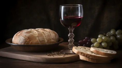 picture of communion bread and wine Communion Bread And Wine, Bread Background, Communion Bread, Bread And Wine, Glass Of Red Wine, Milk And Honey, Pomegranate, Honeycomb, Painting Ideas