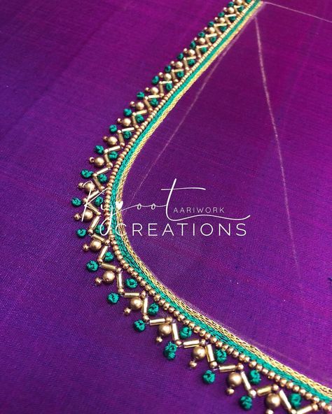 Back Neck Aari Work Designs For Blouses, Simple Aari Back Neck Design, Blouse Work Designs Simple, Simple Embroidery Designs Blouse, Blouse Aari Work Design, Aari Blouse Design, Blouse With Beads, Simple Aari Work Blouse Design, Basic Blouse Designs