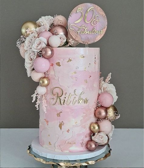 Double Barrel Cake, Modern Birthday Cakes, Fifty And Fabulous, Cake Scraper, 12 Cake, Barrel Cake, Buttercream Chocolate, Rose Gold Cake, 40th Cake