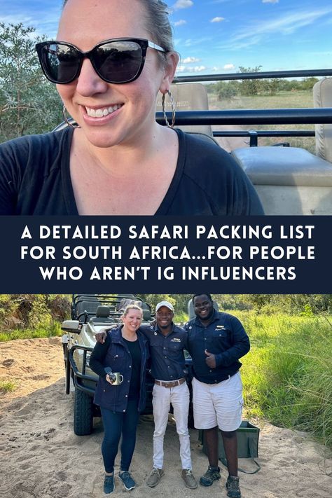 Safari Packing List Essentials: What To Wear On Safari In South Africa | Going on safari in South Africa is a bucket list experience, but you need to plan well! A detailed safari packing list for women, what to pack for safari (and what to leave out).  Tips for luggage restrictions, fabrics, colors, extra gear, & more. Sabi Sands & Kruger safari lodges, South Africa itinerary ideas. Africa Packing List What To Wear, Safari South Africa Kruger National Park, Safari Packing List Tanzania, What To Pack For Safari, South Africa Packing List Winter, What To Wear On African Safari, What To Pack For African Safari, South Africa Packing List Summer, What To Wear On Safari South Africa