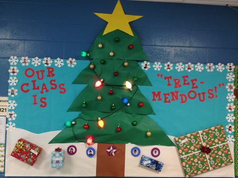 My Christmas Tree Bulletin Board :) Easy Christmas Tree Bulletin Board, Christmas Tree Boards Bulletin, Christmas Tree Bulletin Boards, Bulletin Board Christmas Tree, Christmas Tree Door Classroom, Christmas Tree Classroom Door, Christmas Tree Bulletin Board Ideas, Christmas Bulletin Board Ideas Preschool, Christmas Tree Bulletin Board