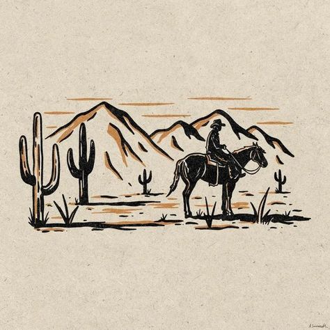 Westerns Tattoos, Western Mountain Tattoo, Desert Drawing, Isuzu Motors, Cowgirl Tattoos, Cowboy Tattoos, Traditional Tattoo Inspiration, Dibujos Tattoo, Arte Cholo