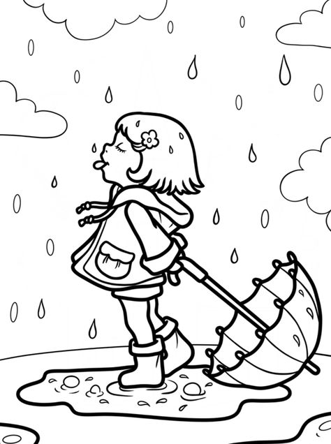 Rain Coloring Pages, Water Cycle Diagram, Rainy Day Pictures, Leaf Coloring Page, Fathers Day Coloring Page, Cartoon Clouds, Colorful Umbrellas, Summer Coloring Pages, Tree Coloring Page