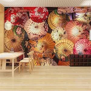 Japanese Style Themed Restaurant Wall Mural Wallpaper, Izakaya Antique Folding Umbrella Modern Art Poster Large Wallpaper Mural for Restaurant Hotels Modern Living Room Home Decoration - 98.5" x 67" Restaurant Wall Mural, Japanese Izakaya, Wallpaper Antique, Tea Room Decor, Themed Restaurant, Modern Art Poster, Paper Umbrellas, Japanese Wall, Large Wallpaper