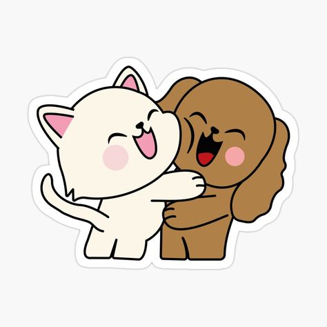 Get my art printed on awesome products. Support me at Redbubble #RBandME: https://www.redbubble.com/i/sticker/Cute-Cat-and-Dog-Hugging-Animal-Illustration-by-Pisutachio/117519313.EJUG5?asc=u Cat And Dog Hugging Drawing, Cats Hugging Drawing, National Hug Day, Cartoon Dog Drawing, Hug Cartoon, Hugging Drawing, Hug Day, Dogs Hugging, Animal Hugs