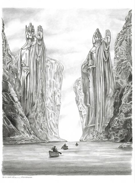 Lord Of The Rings Ink Drawing, Misty Mountains Hobbit Art, Middle Earth Drawing, Lotr Drawings Sketches, Rivendell Drawing, Lord Of The Rings Coloring Pages, Lord Of The Rings Art Draw, Balrog Drawing, Argonath Tattoo