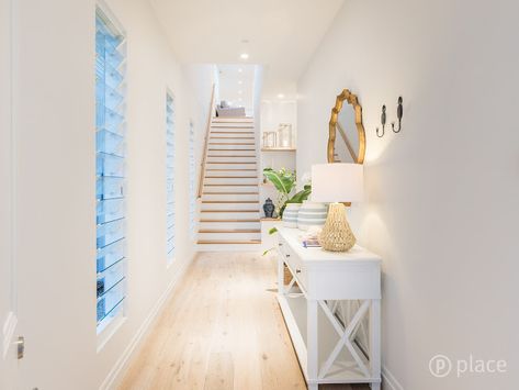 A Modern Hamptons Masterpiece | House of the Week - Our Hampton Style Forever Home Hamptons Hallway Entrance, Hamptons Entryway, Hamptons Entry, Australian Hamptons Style, Hamptons House Interior, Hamptons Style Interior, Hamptons Style Decor, Indoor Stairs, Modern Hamptons