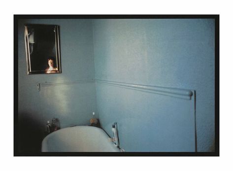 NAN GOLDIN (B. 1953) | Self-Portrait in Blue Bathroom, London, 1980 | Photographs | Christie's Nan Goldin Photography, Bathroom London, Portraits Ideas, Nan Goldin, Foto Transfer, Photography Portraits, Whitney Museum, Blue Bathroom, New Wall