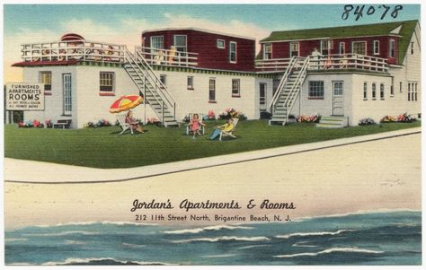 Jordan's Apartments & Rooms, 212 11th Street North, Brigantine Beach, N. J. Brigantine Beach, Old General Stores, Living Vintage, Postcard Collection, Online Library, Futuristic Cars, Apartment Room, Historical Society, Vintage Postcards