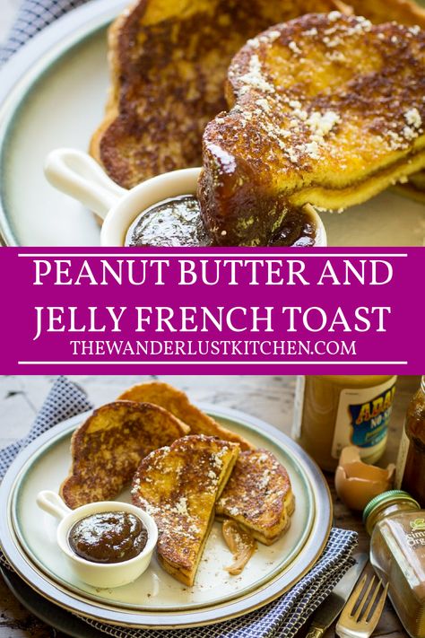 French Toast Pb And J, French Toast Peanut Butter And Jelly, Peanut Butter Jelly French Toast, Pb&j French Toast, Peanut Butter And Jelly French Toast, Sandwich Dip, Peanut Butter Jelly Recipes, Homemade Breakfast Recipes, Peanut Butter And Jelly Sandwich