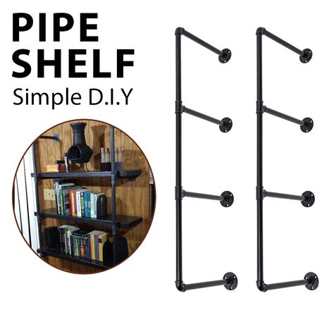 Office Design Diy, Iron Pipe Shelves, Diy Pipe Shelves, Pipe Shelf Brackets, Diy Shelving, Etagere Cube, Industrial Floating Shelves, Pipe Shelf, Office Commercial