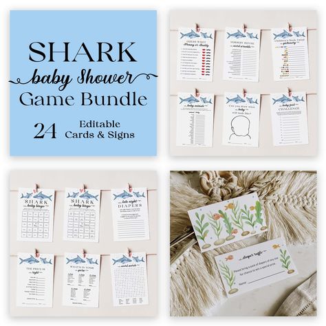 Baby Shower Games Bundle: Fun Printable Baby Shark Shower Activities and Game Pack - Instant Download 1002 by WhalePaperie on Etsy Shark Baby Shower, Ocean Plants, Price Is Right Games, Word Search Games, Purse Game, Late Night Diapers, Whats In Your Purse, Baby Bingo, Underwater Creatures