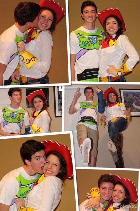 Buzz Light Year And Jessie Costume, Buzz And Jesse Couples Costume, Buzz Lightyear And Jessie Costume, Buzz And Jessie Costume Couple, Jesse And Buzz Costume, Jessie And Buzz Costume, Buzz And Jessie Costume, Buzz Halloween Costume, Girlfriend Costumes