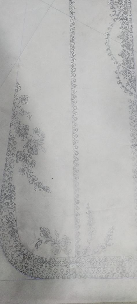 Bail Embroidery Designs, Embroidery Khakha Designs, Khakha Designs, Embroidery Bail Khakha, Floral Khakha, Embroidery Khaka, Chikankari Embroidery Motifs Sketch, Clothes Design Drawing, Kashmiri Embroidery Motifs Sketches