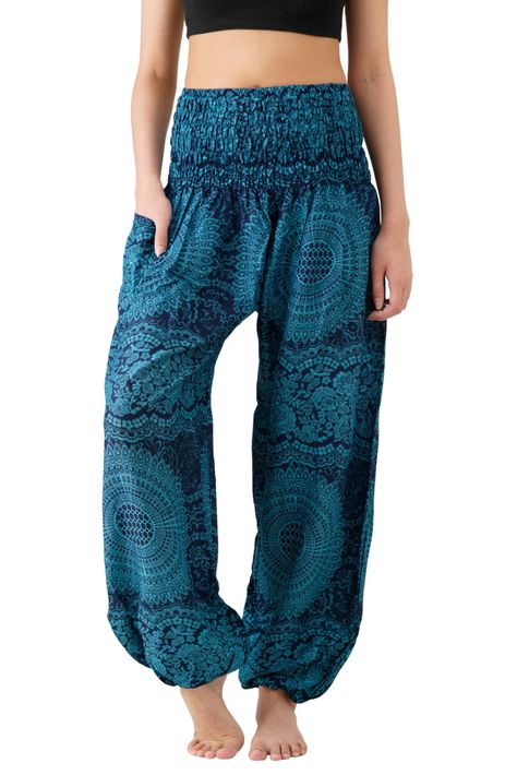 PRICES MAY VARY. The sizes of hippie pants are One Size fits US sizes 0-14 (XS-L) and US sizes 16-20 Plus (L-2XL) and US sizes 20-24 Plus (2XL-3XL), The length is 40 inches (extra long is 45 inches), Please hand wash These comfortable and relaxed fit boho pants have an elastic waistband and ankle strapping in various shapes, The high waisted pants have a side pocket that is perfect for phone or other necessities These lounge pants are made by a fair trade manufacturer, They come in ethnic elepha Yoga Clothes Boho, Free Spirited Woman, Boho Clothes, Pajama Outfits, Harem Pants Women, Hippie Pants, Pants Summer, Women Yoga, Boho Pants