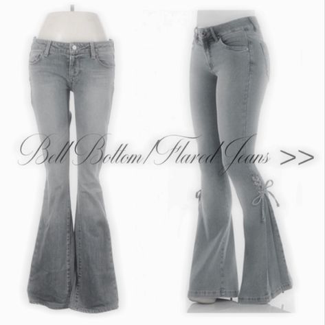 Grey Bell Bottoms Outfit, Outfit With Bell Bottom Jeans, Coquette Bottoms, Flare Jeans Aesthetic, Coquette Jeans, What Is The Point, Dr Wardrobe, 2023 Outfits, Style Bundle