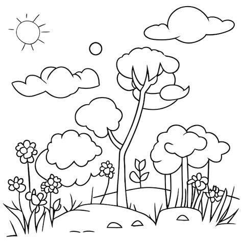 Página para colorear escenas de la natur... | Premium Vector #Freepik #vector #sol #naturaleza #medio-ambiente #campo English Pictures, Coloring Page, Animal Drawings, Premium Vector, Coloring Pages, Mural, Drawings, Color, Colouring Pages