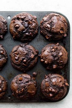 Triple Chocolate Muffins, Double Chocolate Chip Muffins, Chocolate Muffin Recipe, Moist Muffins, Double Chocolate Muffins, Chocolate Banana Muffins, Sally's Baking, Chocolate Chip Muffins, Chocolate Craving