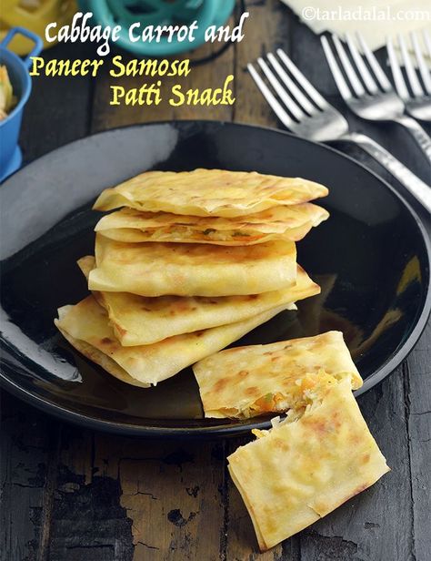 Cabbage Carrot and Paneer Samosa Patti Snack recipe, Quick Snacks Recipes- Indian Kids Finger Food, Indian Recipes For Kids, Paneer Samosa, Quick Snack Recipes, Finger Food Recipes, Finger Foods For Kids, Veggie Fritters, Cabbage Carrot, Baby Finger Foods