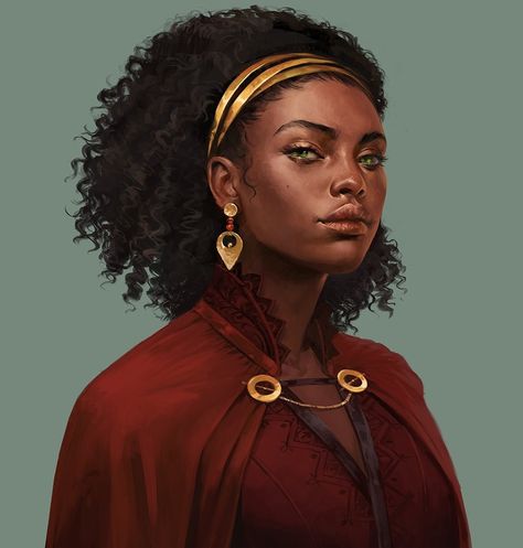 Older Black Woman Art, Character Art Black Woman, Black Dnd Character Female, African Fantasy Aesthetic, Asian Dnd Character, Noble Character Design, Afro Character Design, Black Dnd Characters, Black Character Design