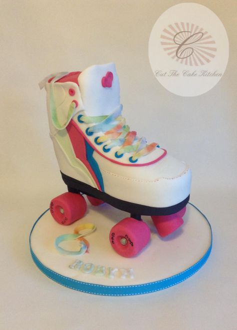 3D Roller Skate - Cake by Emma Lake - Cut The Cake Kitchen Skate Cake, Roller Skate Cake, Roller Skate Birthday Party, Skate Birthday Party, Roller Skate Birthday, Skate Birthday, Roller Skating Party, Sport Cakes, Sculpted Cakes