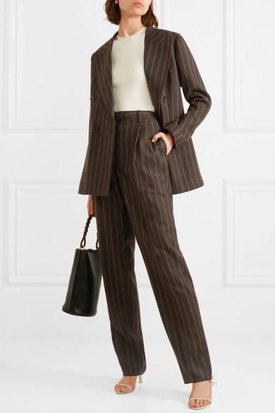 Pinstripe Pants Outfit, Ladies Blazers, Casual Leather Jacket Outfit, Ralph Lauren Suits, Brown Pinstripe, Pinstripe Pants, Leather Jacket Outfits, Pinstripe Suit, Ralph Lauren Collection