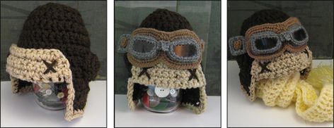 Crocheted baby aviator hat...how cute is that? Crocheting Hats, Crochet In The Round, Crochet Headwear, Crochet Hats For Boys, Aviator Goggles, Crochet Baby Bonnet, Crochet Beanies, Crochet Kids Hats, Hat Crochet Pattern