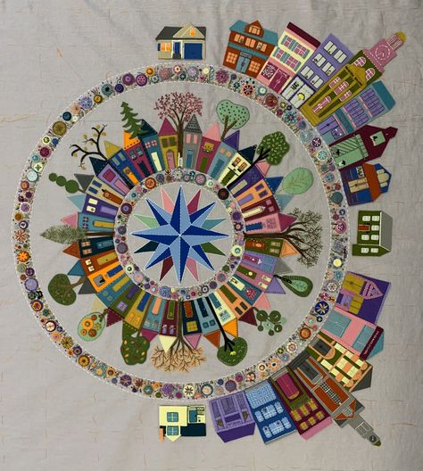 MONTH 10--Little Houses in the City--Show Your Progress Here - The Quilt Show | Quilting Discussion and Forum Community Board Houses In The City, Dresden Plate Quilts, House Quilt Patterns, Dresden Quilt, International Quilt Festival, Wool Applique Patterns, Circle Quilts, The Quilt Show, Quilt Show